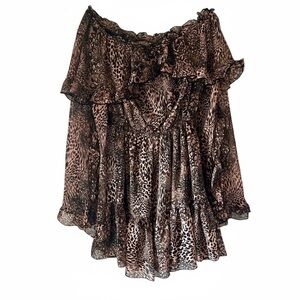 Topshop Mini Animal Print Dress Brown & Black Long Sleeve Size 4